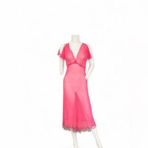 Betsey Johnson Hot Pink Sheer Maxi with Beaded Neckline